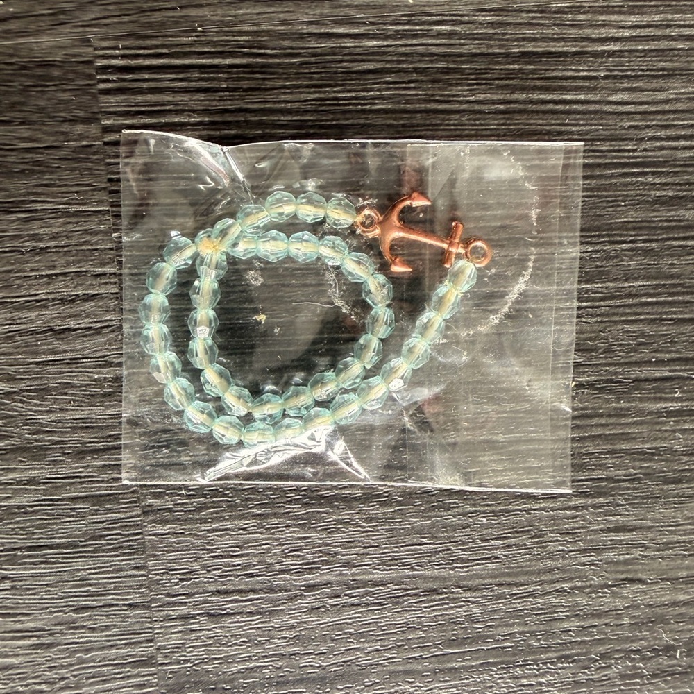 Elegant Blue Beaded Bracelet with Anchor - NWT